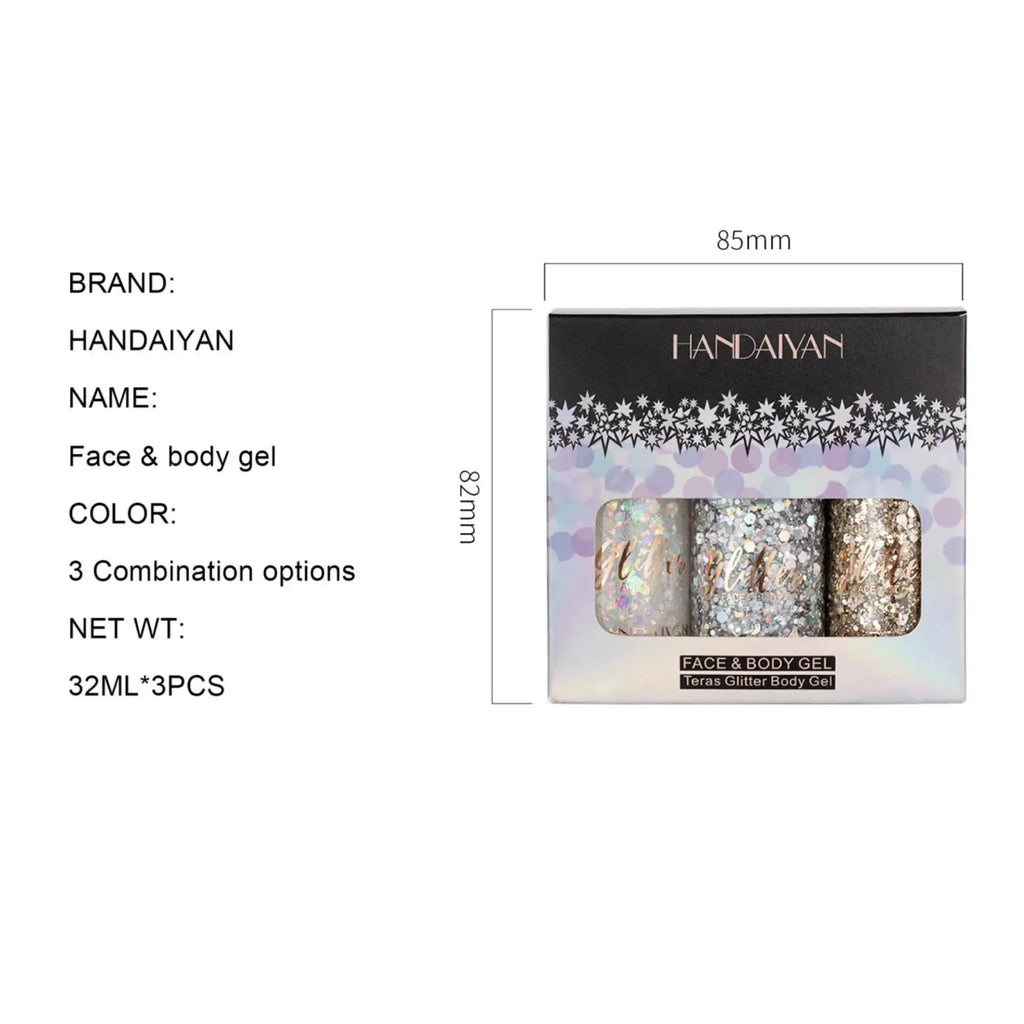 Handaiyan 3-Pc Glitter Gel Set – Face, Body & Nail Art