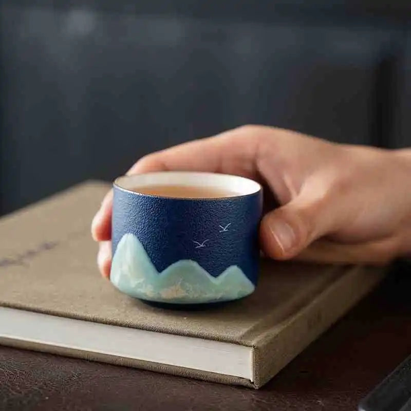 Business Cultural and Creative Ceramic Master Tea Cup Set Kiln Transformation Four-color Single Cup Customer High-end Souvenir Oasis Select