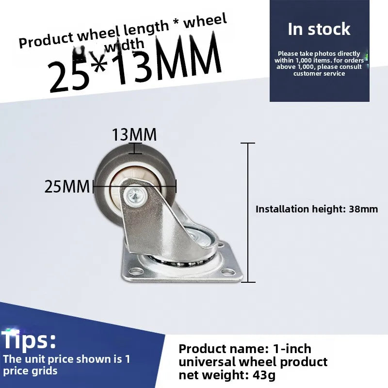 4pcs 1 1.25 1.5 2 Inch Furniture Caster Soft Rubber Universal Wheel Swivel Caster Roller Wheel For Platform Trolley Accessories Oasis Select 1 inch B