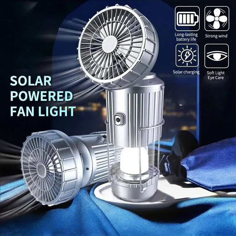 3-in-1 Solar Charging Camping Light, Flashlight with Built-in Fan, Multifunctional Outdoor Lighting Lamp Oasis Select