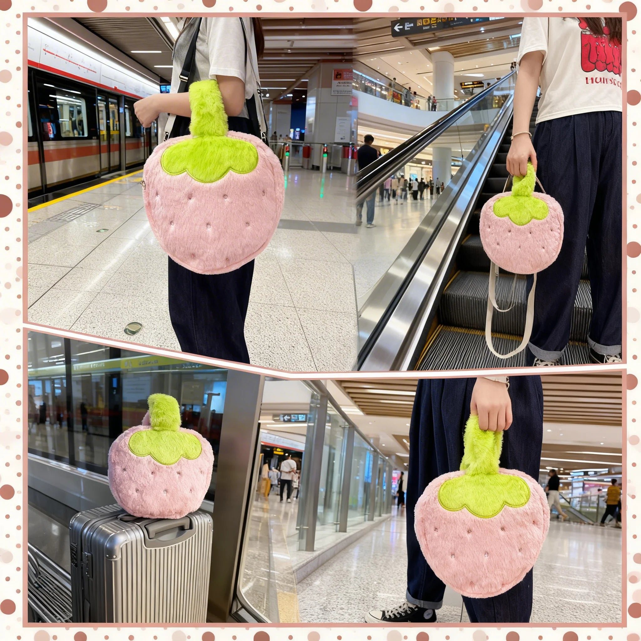 Strawberry Plush Makeup Bag – Large Travel Cosmetic Pouch