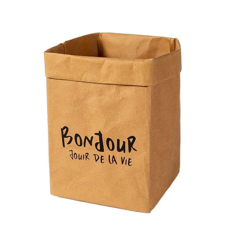 Durable Reusable Kraft Paper Bag Large Capacity Waterproof Packaging Bag Thickened Square Washable Takeaway Bag Home Oasis Select 02-L