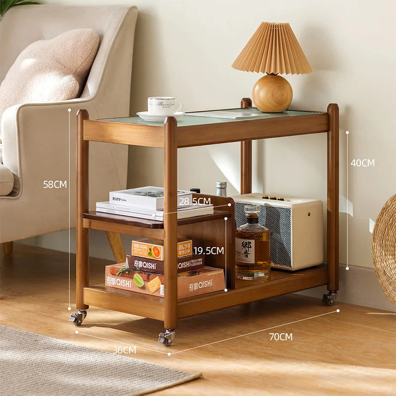 Medieval removable trolley storage rack, bedside table, living room, sofa side, tea table, food storage rack Oasis Select brown