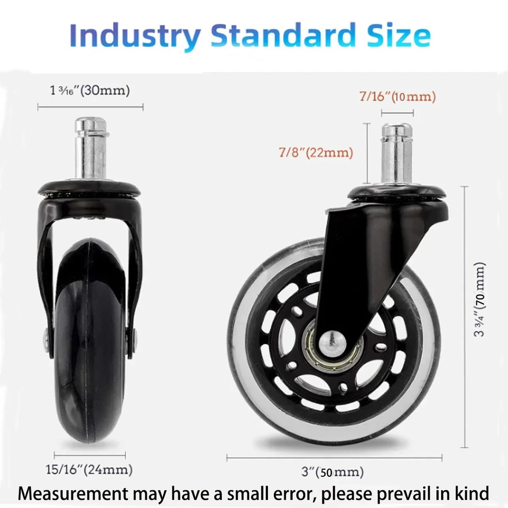 Office Rubber Chair Casters Replacement, 3/2.5 Inch Heavy-Duty Computer Gaming Desk Caster Wheels Smooth & Safe Rolling For Oasis Select 4PCS 10-22 2.5 INCH