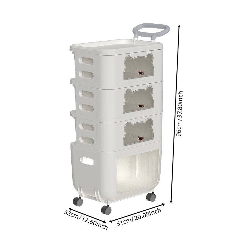 3/4-Tier Rolling Storage Organizer Large Capacity Sealed Drawers Space-Saving Dust-Proof for Snacks/Toys Oasis Select White-4 Layers