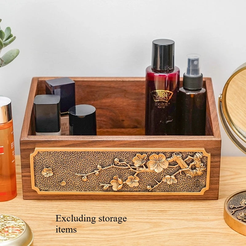 Black Walnut Chinese Living Room Solid Wood Storage Box Multi Functional Dressing Table Desktop Cosmetics Storage Ornament Oasis Select C