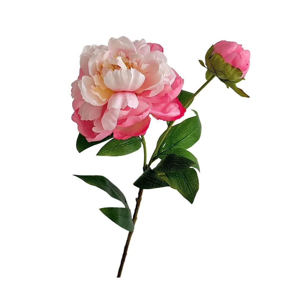 DIY 2 Head Artificial Peony Bouquet Silk Cloth Lifelike Artificial Flower Silk Fake Flower Photography Prop Oasis Select Coral Powder