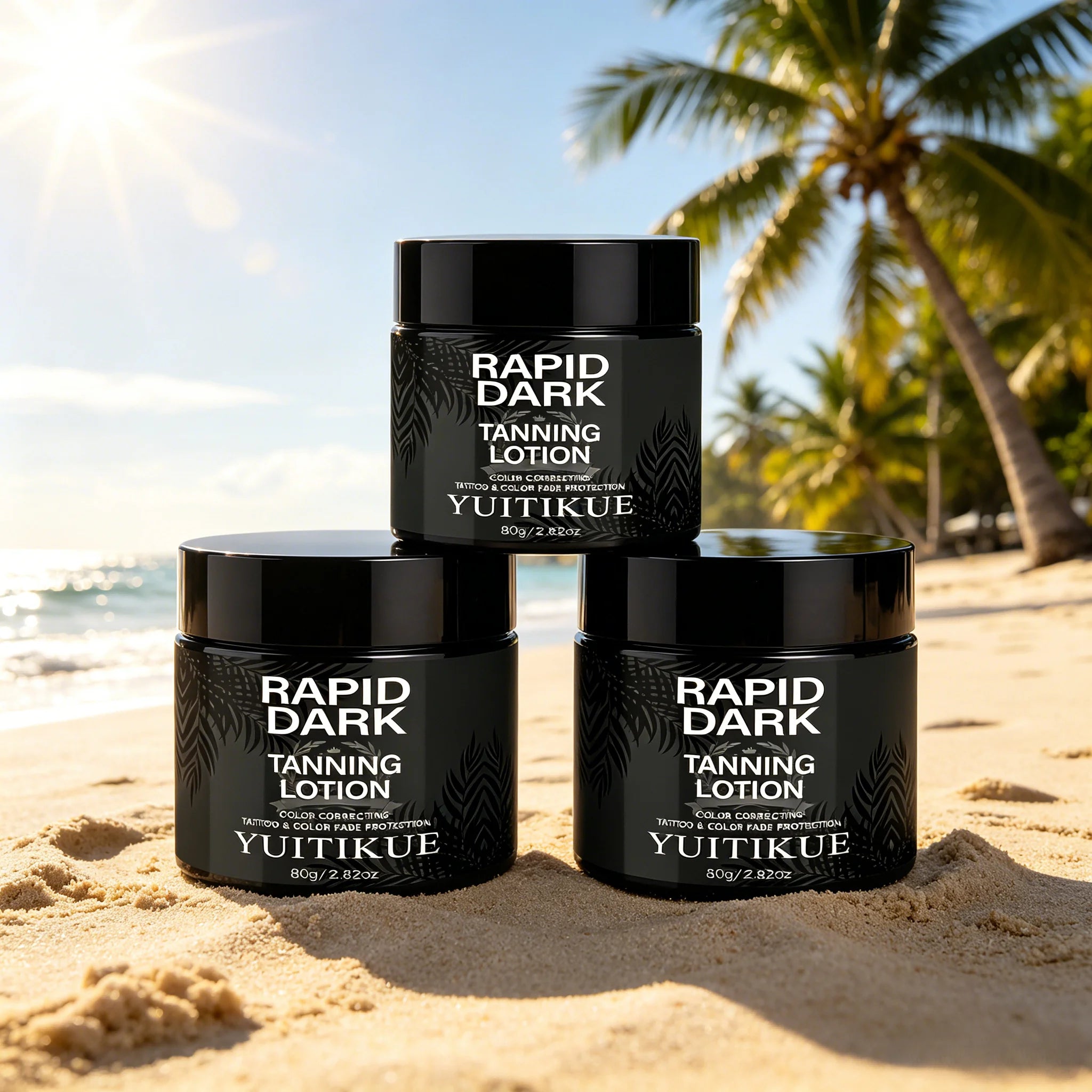 YUITIKUE Rapid Dark Tanning Lotion 80g – Color Correcting Self Tanner for Natural Bronze, AC Room Tan, Healthy Even Glow Oasis Select 3pc
