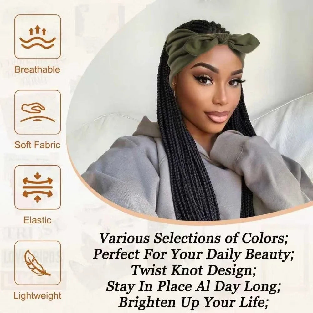 Sweat-Wicking Elastic Bunny Ear Hairband Ultra Wide Bohemian Style Bowknot Headband Knotted Bunny Ears Non Slip Headwrap Workout Oasis Select