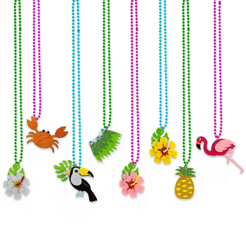 Summer Beach Party Necklace Tropical Charms for Hawaiian Themed Mardi Gras Plastic Beads - Flamingo Crab Oasis Select
