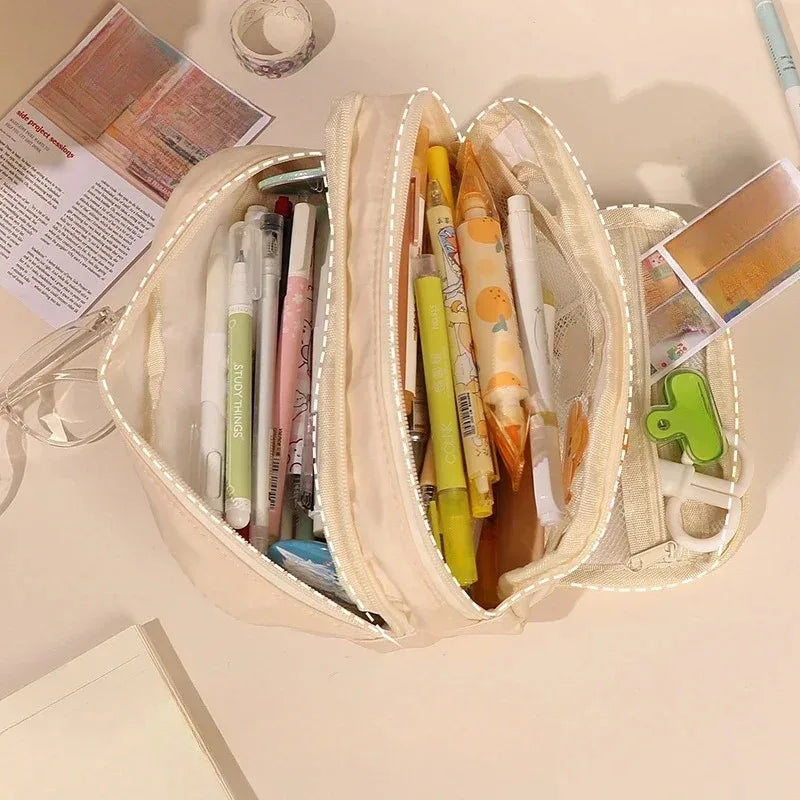 Japanese Minimalist Pencil Case Large Capacity Oxford Fabric Student Pouch for School Girl Teens Middle High School Supplies Oasis Select