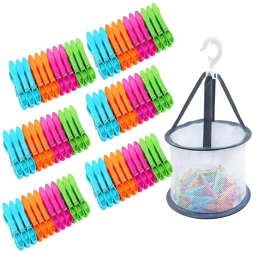Windproof No Mark Hanging Clips with Storage Basket Colorful Clips for Laundry Socks Delicate Clothes Multiuse Home Organization Oasis Select
