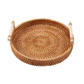 WISH Rattan Storage Tray, Round Basket With Handle, Hand-Woven, Rattan Tray Wicker Basket Bread Fruit Food Breakfast Display L Oasis Select picture color