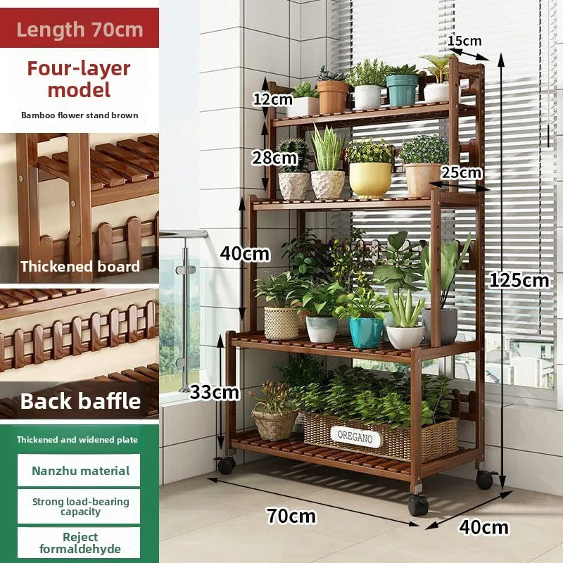 Floor-to-ceiling new stepped movable multi-layer flower pot shelf Oasis Select Brown-4-70cm-L