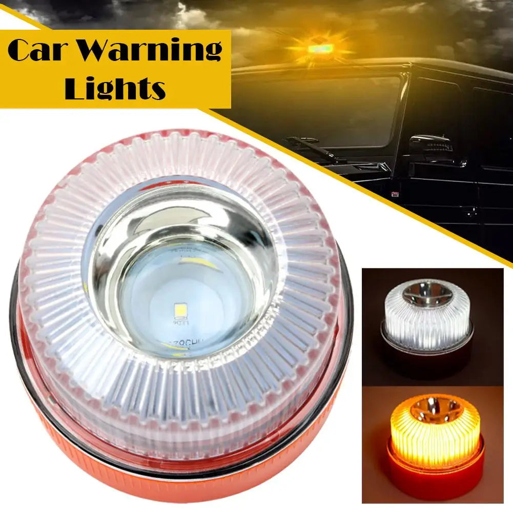 V16 Flashing Light LED White Emergency Light Yellow Car Warning Light Traffic Flash with Battery Bottom Strong Magnetic Oasis Select