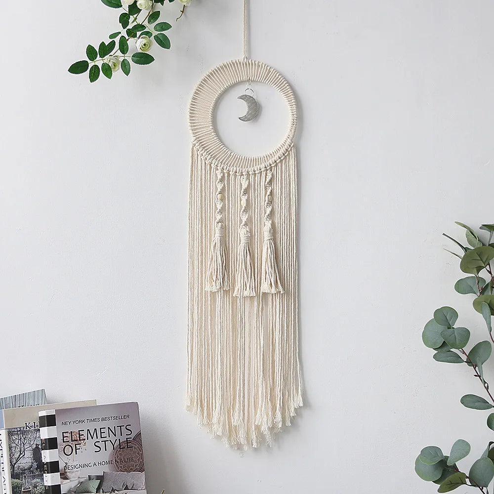 Hand-woven Cotton Wall Decoration Tapestry Half Moon Dreamcatcher Bedroom Decoration Bohemian Decor Oasis Select B
