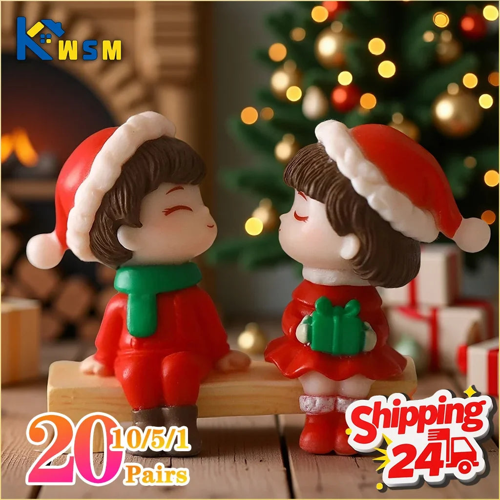 1-20Pairs Mini Christmas Couple Dolls DIY Christmas Decoration Accessories Cute Christmas Couple Dolls Desktop Ornaments Oasis Select