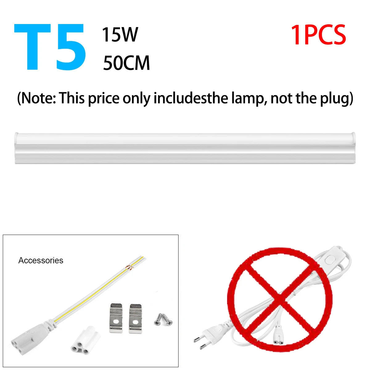 High Efficiency Saves 50% Energy T5 LED Tube 5W 50cm 2835SMD Chip,Replacement for Fluorescent Tubes Bulb,85-265V Home Lighting Oasis Select 1XTube No Plug Warm White