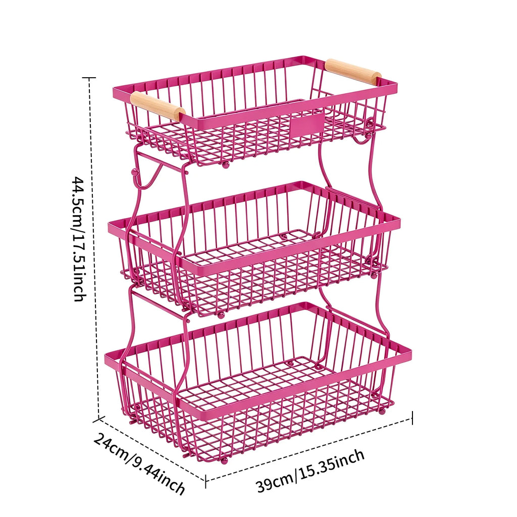 Fruit basket restaurant snack storage fruit basket wrought iron kitchen countertop removable fruit and vegetable storage basket Oasis Select Rose red three