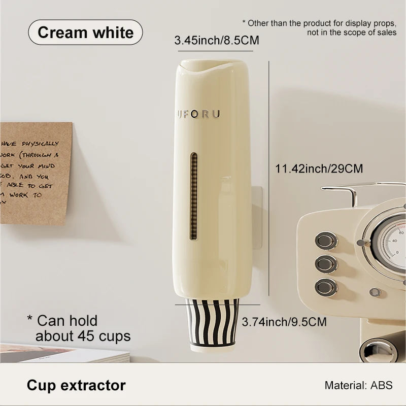 1pc Home Perforation-Free Water Dispenser Cup Extractor, Wall-Mounted Dust-Proof Paper Cup Holder Cream Color Disposable Cup Hol Oasis Select WHITE