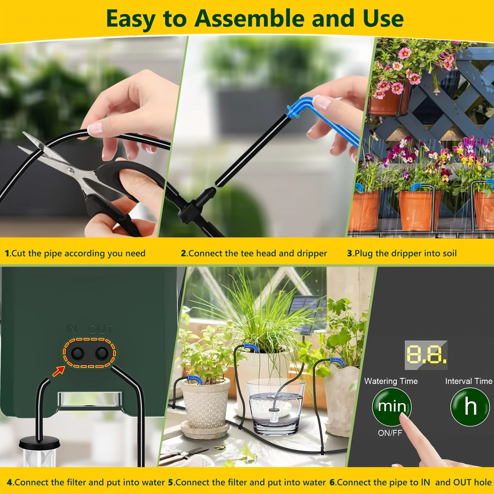 DIY Solar Drip Irrigation System Garden Automatic Watering System Plant Watering Devices for Potted with Water Level Detection Oasis Select