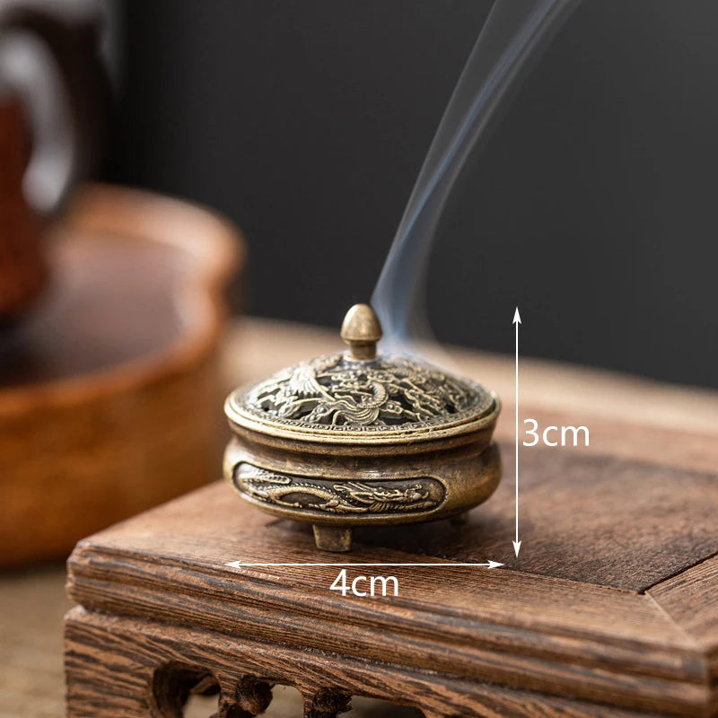 Antique Pocket Dragon Phoenix Incense Burner Hollow Incense Mini Ornaments Chinese Ancient Tea Desk Decor Office Decoration Oasis Select MR-02
