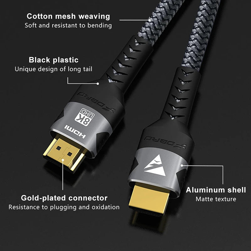8K HDMI Cables 2.1 48Gbps High Speed HDMI Braided Durable Perfect Cord-4K@120Hz 8K@60Hz ForHDR Video Cable PC Laptop TV PS5 Oasis Select