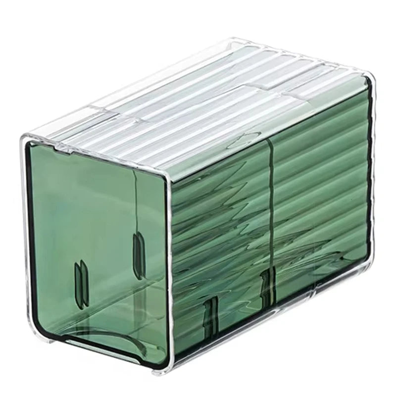 WISH Wall-Mounted Cotton Pad And Swab Organizer Box, Punch-Free Transparent Plastic Cosmetic Storage Container With Drawer Oasis Select Green NONE