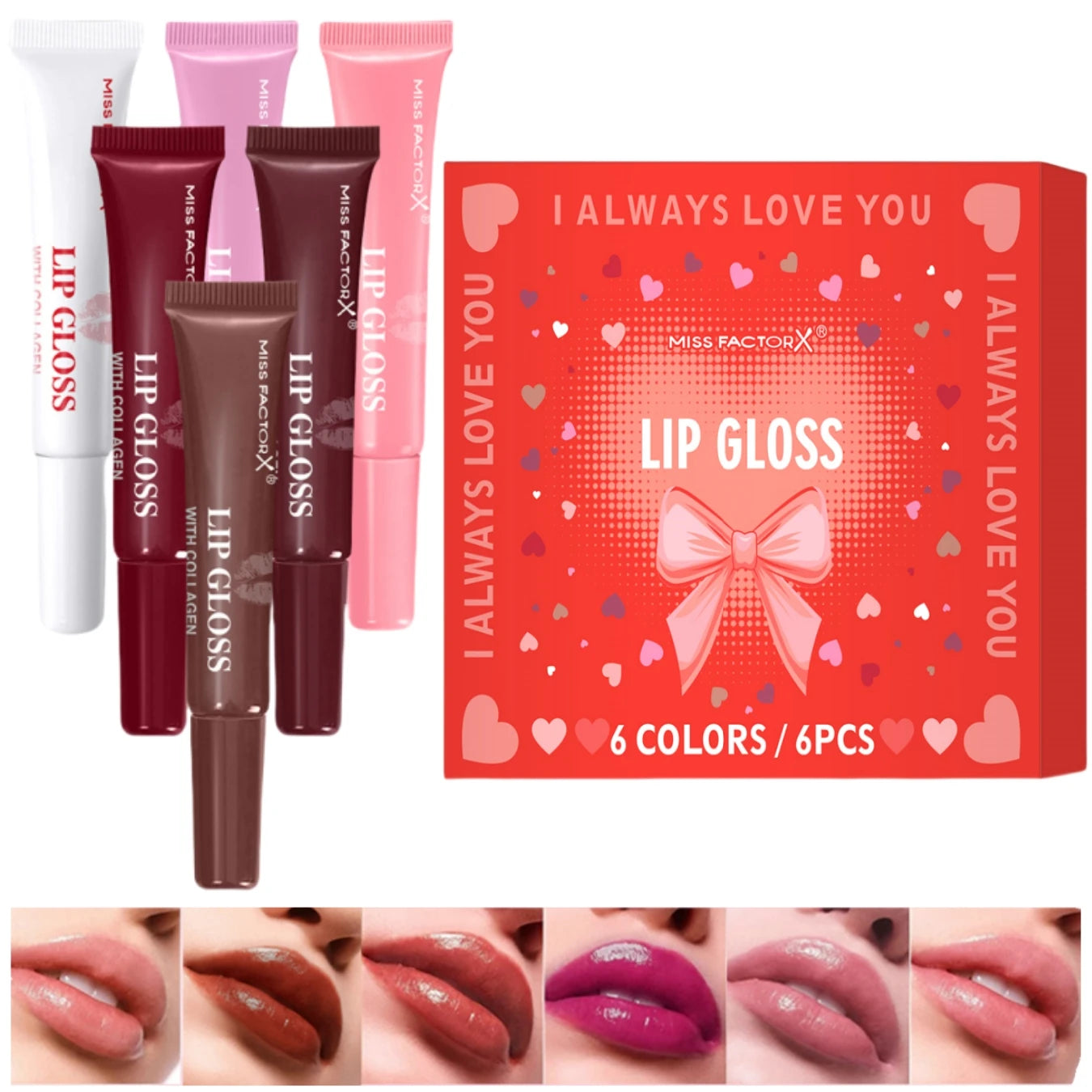6pcs/box 6-color lip gloss set Unique gift set Long-lasting moisturizing Glossy lip color Valentine’s Day gift Thanksgiving gift Oasis Select