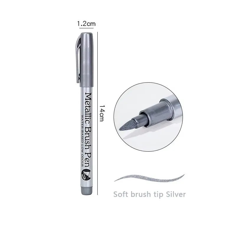 1/2/3pcs Soft Brush Metallic Marker Pens Gold Silver Permanent Art Markers For Glass Ceramics Resin Crafts Scrapbooking Painting Oasis Select 1pcs Brush Silver
