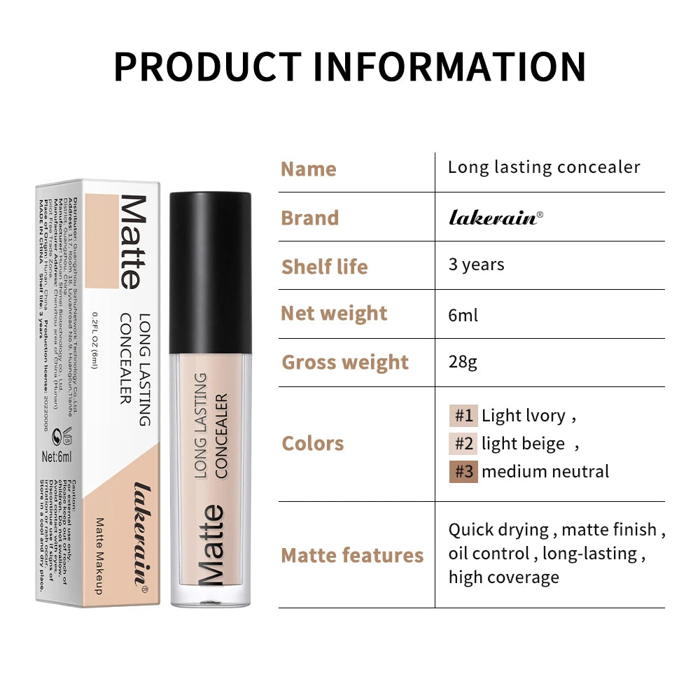 Lakerain Full Coverage Liquid Concealer – Waterproof, Oil Control