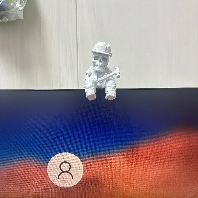 Hand Hammer Labor Worker Skull Mini Figurines 3D Printed Diligent Worker Skeleton Shelf Sitter Statue Home Desk Ornaments Decor Oasis Select