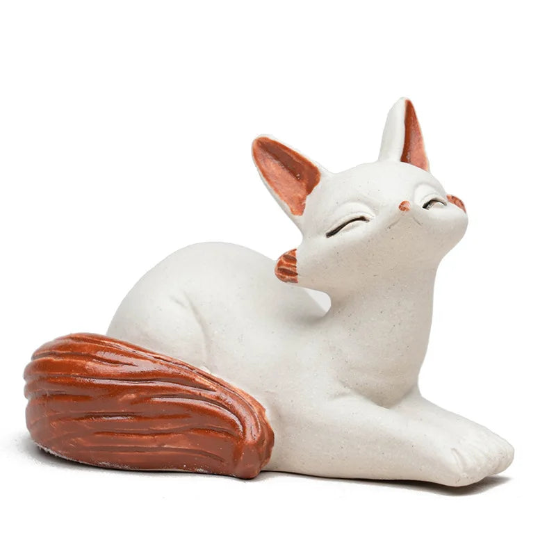 Yixing Original Mineral Purple Clay Tea Pet Fox Small Ornament Nine-Tailed Fox Sculpture Tea Table Creative Tea Plaything Can Be Oasis Select Lying Down