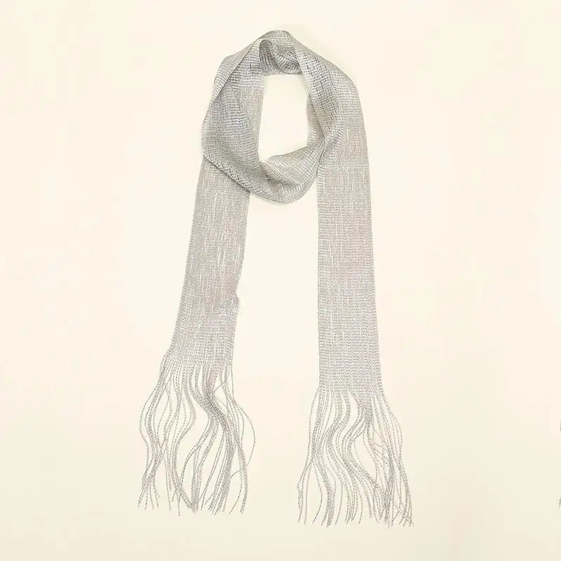 Striped Silk Scarf Women Lightweight Breathable Fashion Neck Head Scarf Daily Office Travel Beach Accessory Office Daily Wear Oasis Select Silver