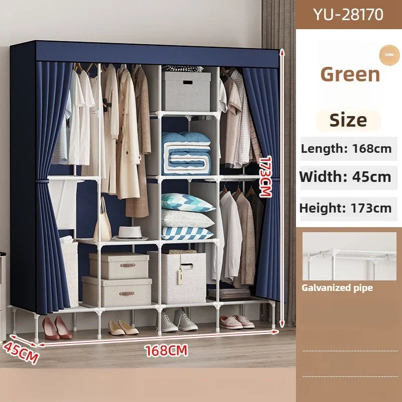 Cloth wardrobe steel pipe bold reinforcement zipper fully enclosed single dormitory wardrobe non-woven wardrobe Durable Oasis Select dark blue