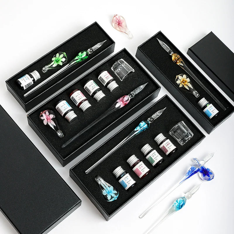 Flower glass dipping pen, student stationery, glass pen, crystal glass pen, birthday gift pen set Oasis Select