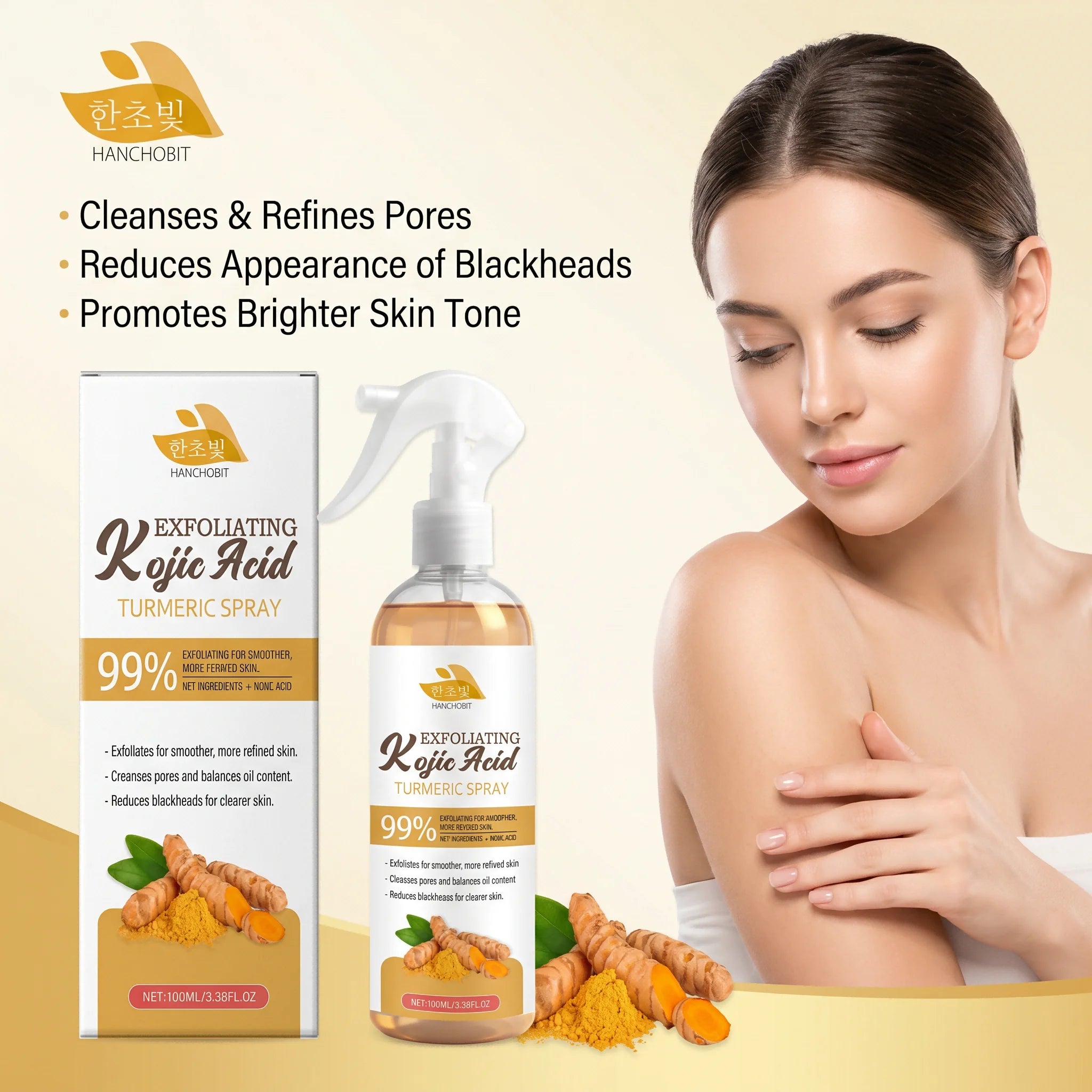 Kojic Acid Turmeric Spray for Exfoliating Blackhead Remover Oil Control Mist Pore Cleanser Oil Balancing Toner Smooth Skin Care Oasis Select