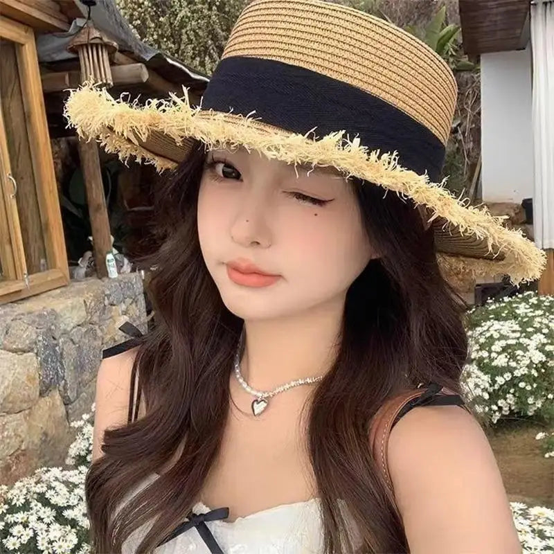 Women Straw Sunscreen Cap 모자 썬캡 비치모자 очки солнцезащитные женск Gorros Foldable UV Protection Outdoor Large Brim Sunscreen Oasis Select B16