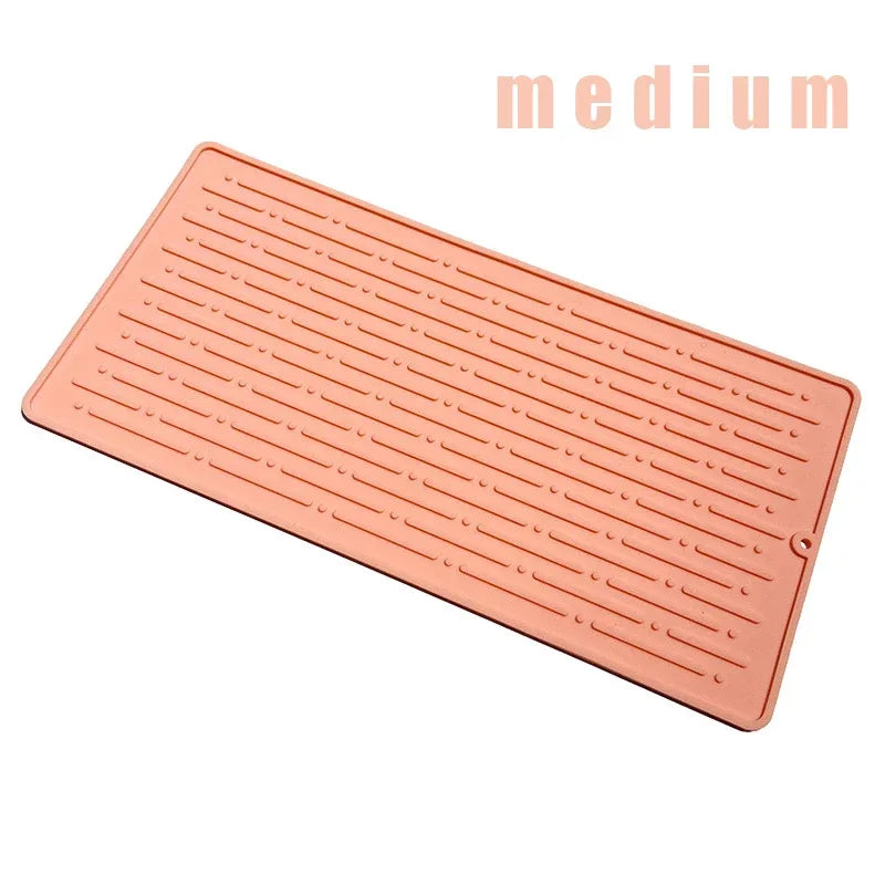 Silicone Dish Cup Drying Mat Anti-slip Sink Countertop Drain Pad Organizer Kitchenware Storage Protective Mat Kitchen Supplies Oasis Select medium pink as show
