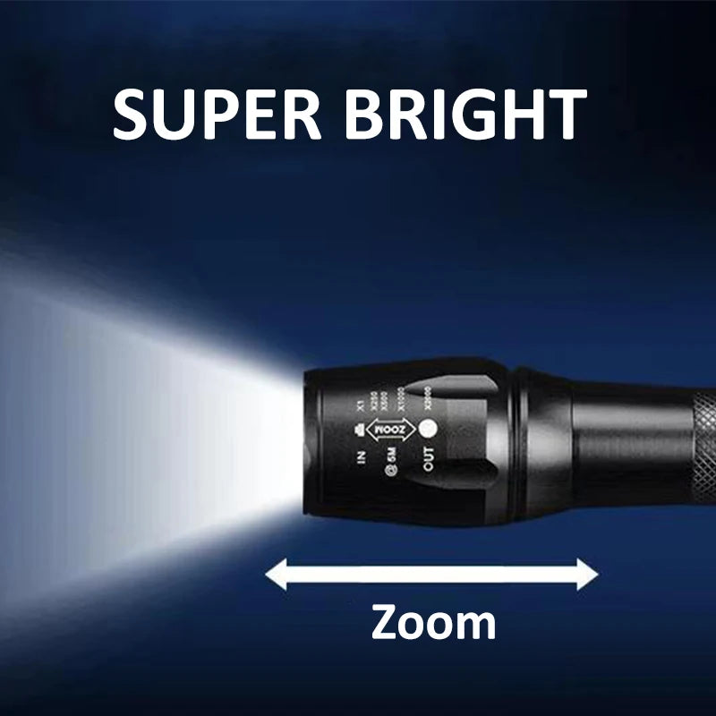 Super Bright LED Flashlight Aluminum Alloy Tactical Flashlights Telescopic Zoom Torch 5 Modes Portable Emergency Light Oasis Select