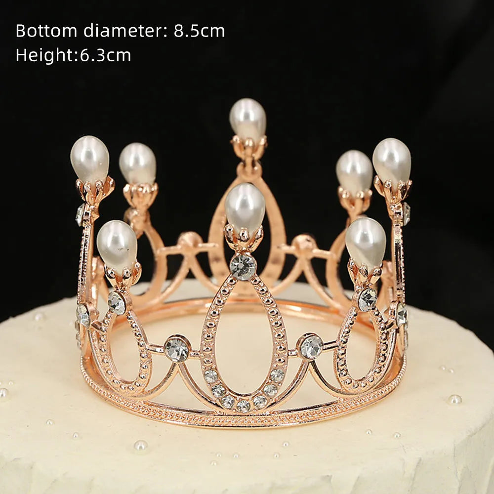 Rhinestone Crown Baking Cake Topper Headwear Decoration Children's Hair Accessories Princess Wedding Birthday Party Supplies New Oasis Select Rose gold drop CHINA