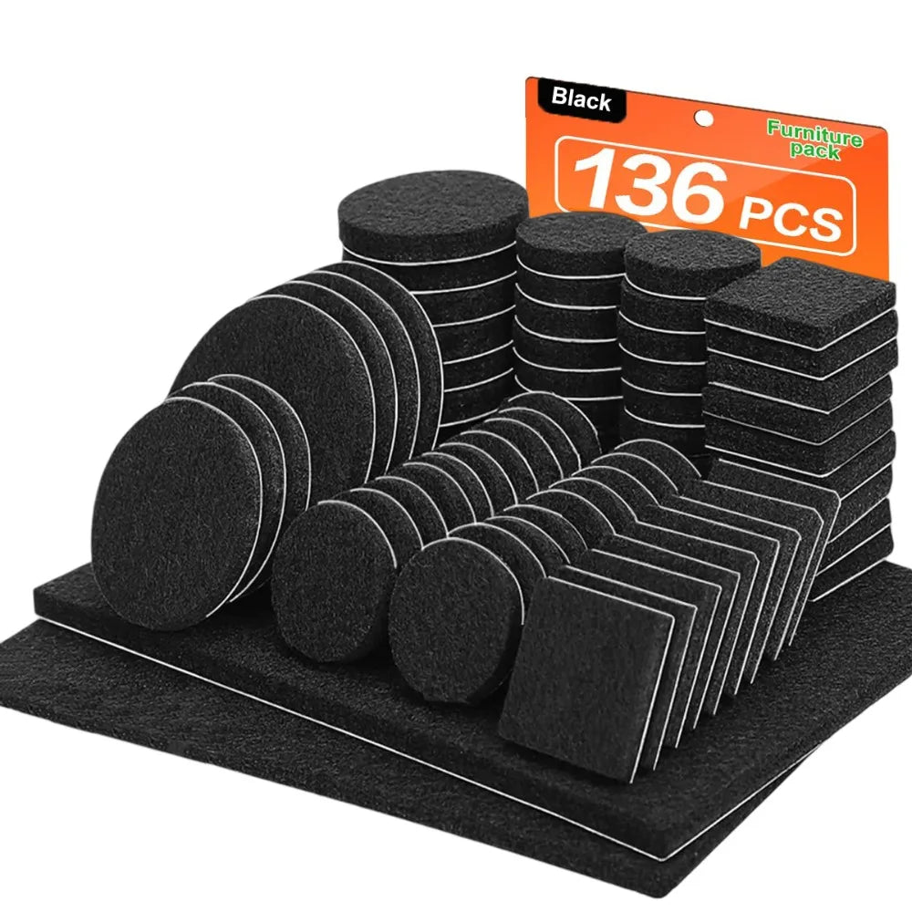 136/300 Pcs Self Adhesive Furniture Pads Anti Scratch Various Sizes Felt Furniture Noise Reduction Floor Protectors Tile Floor Oasis Select Black 136 pcs