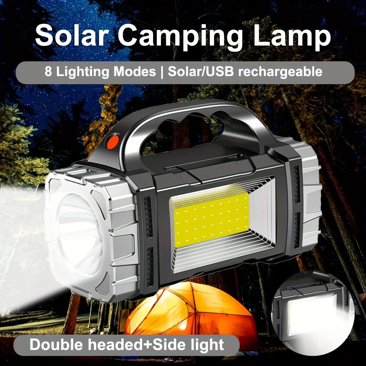 Solar LED COB Flashlight with Power Bank | Waterproof Outdoor