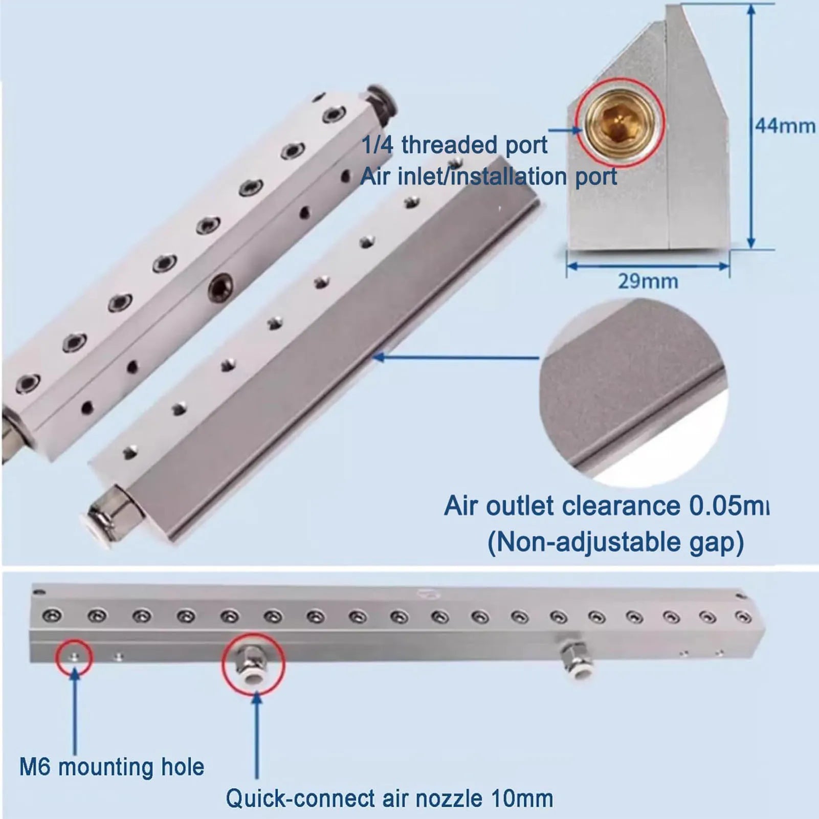 250mm 1/4 Inch Air Blowing Blade Thread Interface Aluminum Alloy Compressed Air Industrial Nozzle for Water Dust Removal Oasis Select