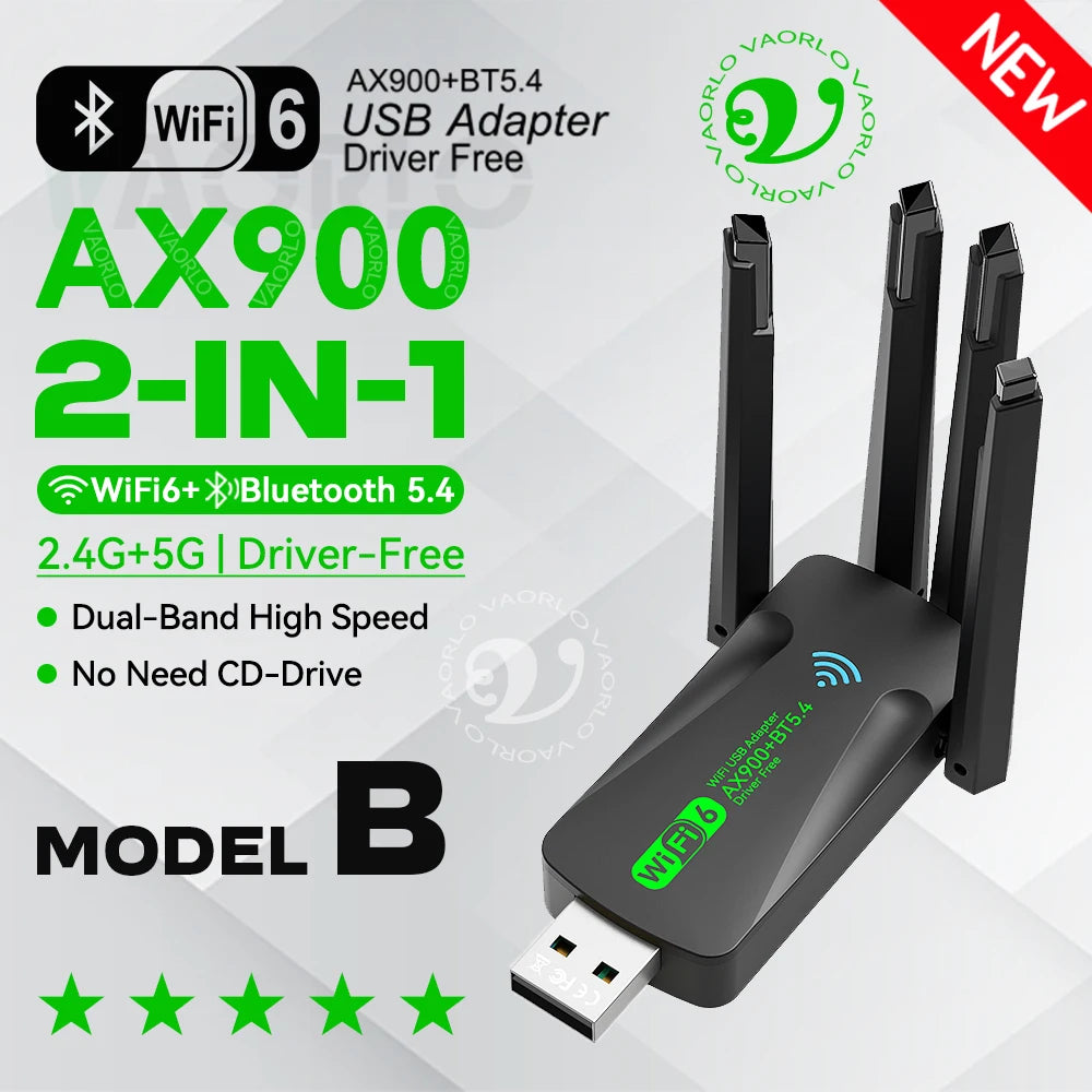 AX900 WIFI6 Bluetooth 5.4 USB Wireless Adapter 2.4G/5Ghz 900Mbps Dual Band 4-Antennas WiFi Network Card Dongle Only For WIN10/11 Oasis Select Model B