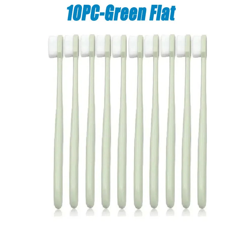 5/10Pcs Ultra Fine Soft Toothbrush, Million Nanometer Bristle Toothbrush, Deep Cleaning Teeth, Portable Oral Care Brush Oasis Select 10PC-Green Flat