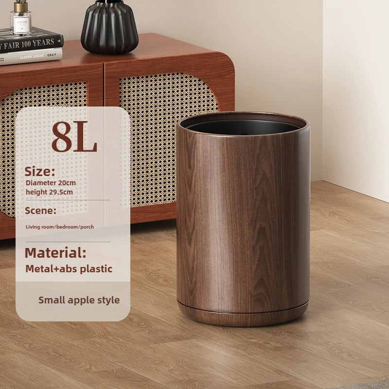 Black Walnut Imitation Solid Wood Grain Trash Can New Household Living Room and Kitchen High Appearance Level Paper Basket Oasis Select 8L wood color