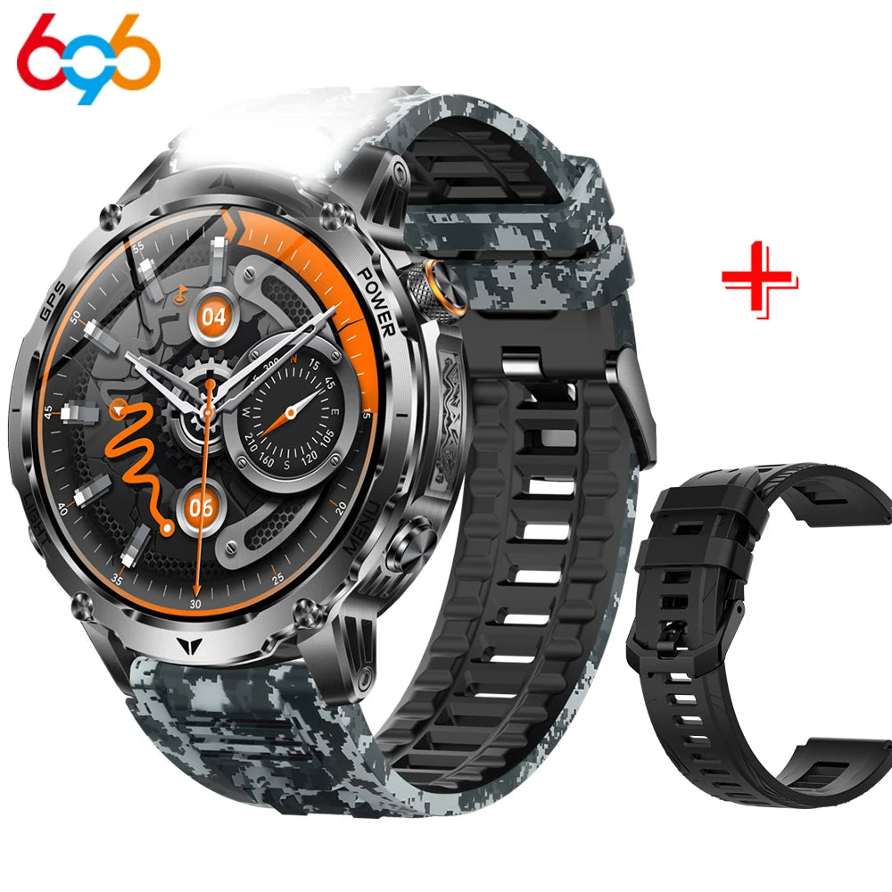 Outdoor Smart Watch Men Lady Flashlight Heart Rate BT Call Sports Bracelets Health Smartwatch Waterproof Compass GPS SOS 1100mAh Oasis Select BOMCBLSBKS