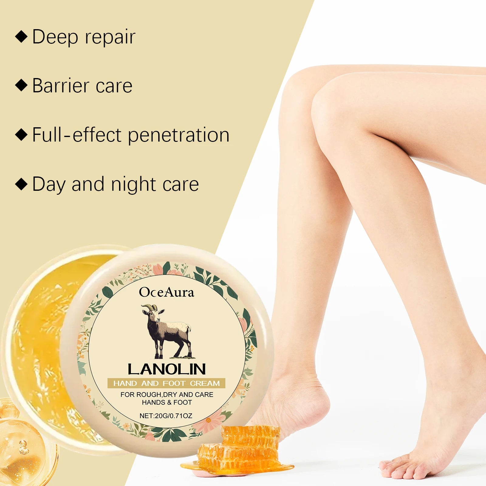 Lanolin Hand Foot Cream Deep Moisturizing Exfoliates Removes Dead Skin Softens Hands Anti-Crack Non-Greasy Hydration Cream Oasis Select