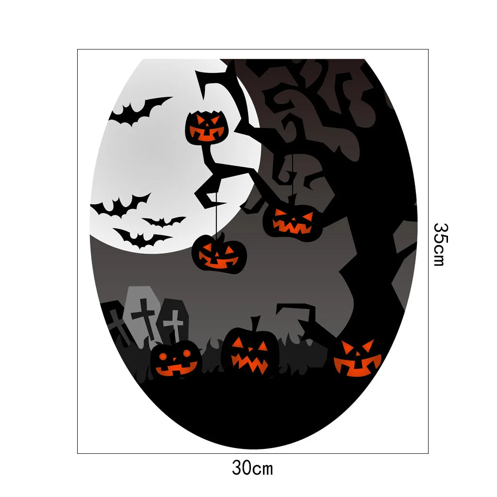 Halloween Toilet Lid Sticker Scary Pumpkin Haunted House Bathroom Decoration Wall Decals Poster Party Decoration Self Adhesive Oasis Select AFH-MT1005